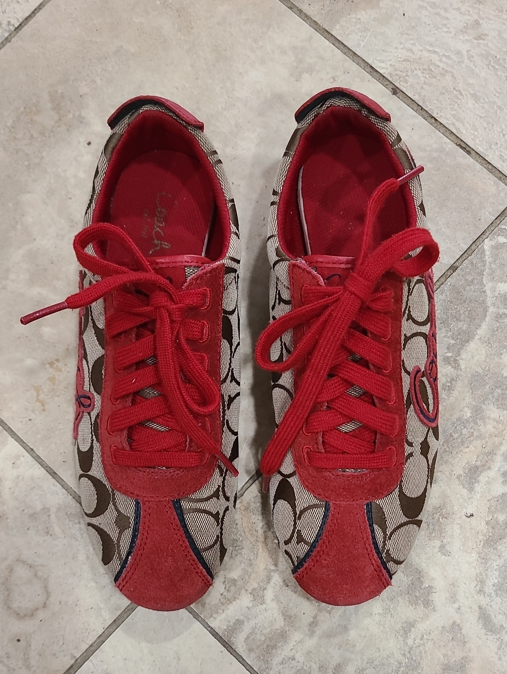 Coach Signature Canvas Sneakers with Red Suede Accents